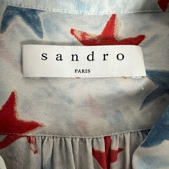 Sandro Paris Long Sleeves Red And Blue Stars Print US Size 6; FR 2 - Picture 11 of 16